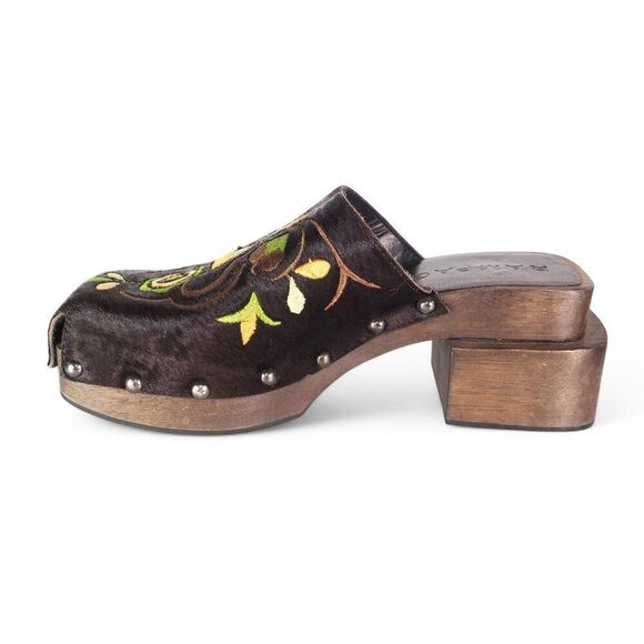 Rampage Keith Vintage Y2K Pony Hair Floral Print Wooden Sole Clogs Women's 5.5 - Picture 6 of 10